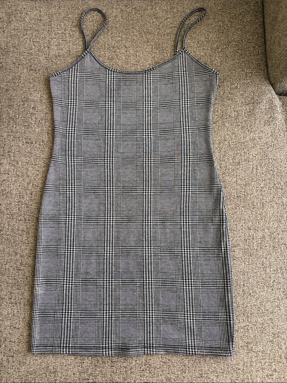 Plaid Mini Slip Dress in Black & White